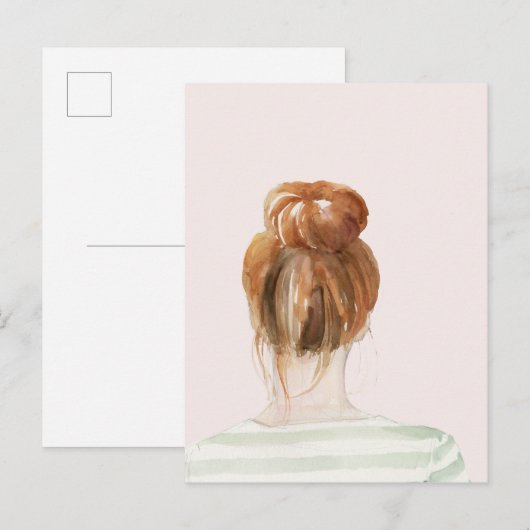 Red Hair Top Knot Bun Briefkaart (Voorkant / Achterkant)