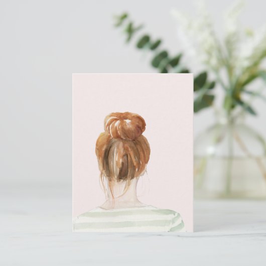 Red Hair Top Knot Bun Briefkaart (Staand voorkant)