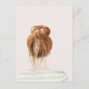 Red Hair Top Knot Bun Briefkaart