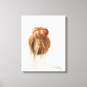 Red Hair Top Knot Bun Canvas Afdruk