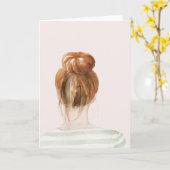 Red Hair Top Knot Bun Kaart (Gele Bloem)