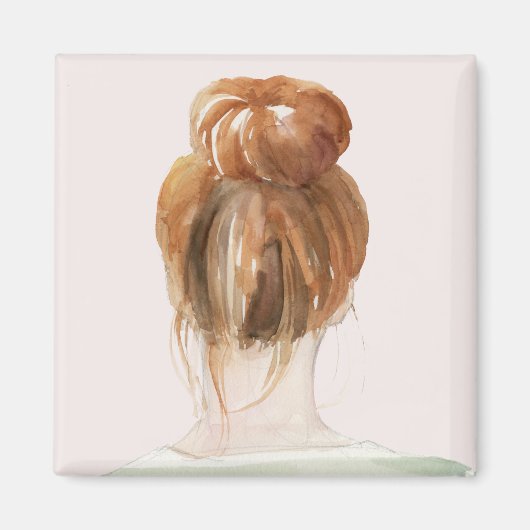 Red Hair Top Knot Bun Magneet (Voorkant)