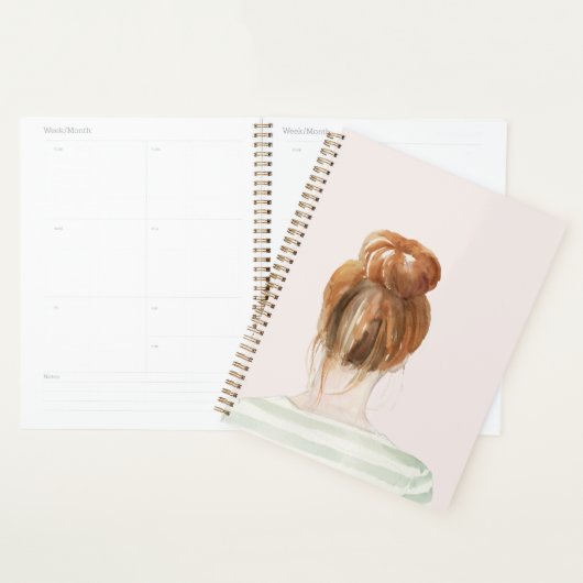 Red Hair Top Knot Bun Planner (Display)