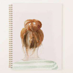 Red Hair Top Knot Bun Planner
