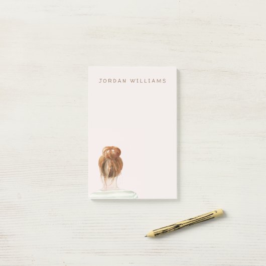 Red Hair Top Knot Bun Post-it® Notes (Op bureau)