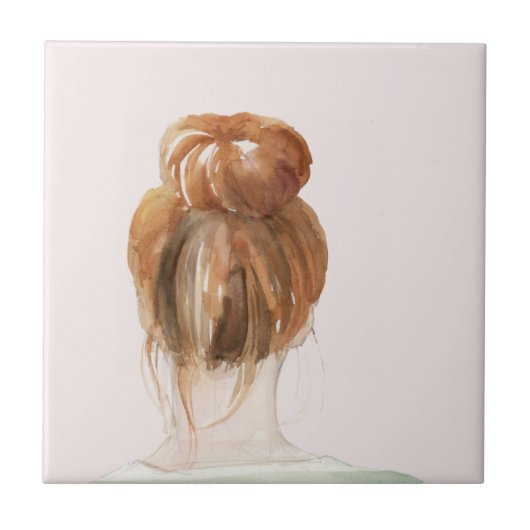 Red Hair Top Knot Bun Tegeltje (Voorkant)