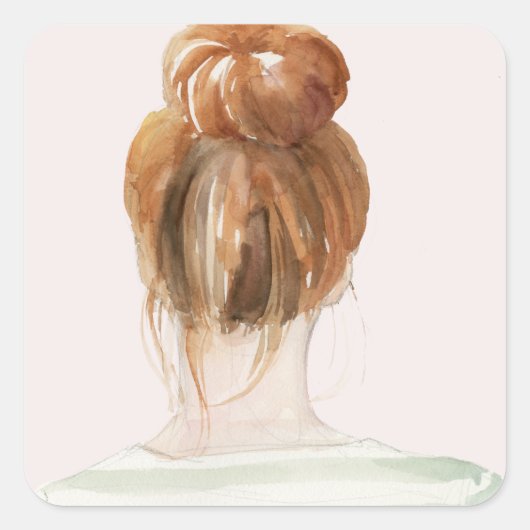 Red Hair Top Knot Bun Vierkante Sticker (Voorkant)
