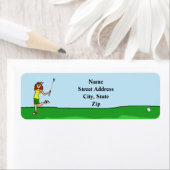 Red Hair Vrouw Golfer Retouradreslabel Etiket (Insitu)