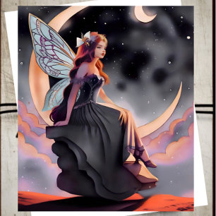 Red Hair Waterverf Moon Fairy Kaart