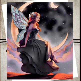 Red Hair Waterverf Moon Fairy Kaart
