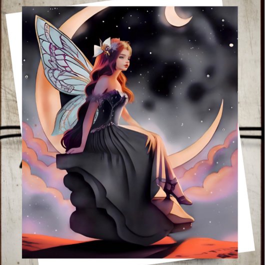 Red Hair Waterverf Moon Fairy Kaart