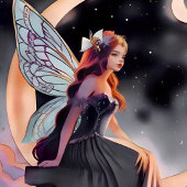 Red Hair Waterverf Moon Fairy Kaart