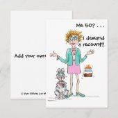 Red haire dame draait om 50 en de protesten bedank bedankkaart (Voorkant / Achterkant)
