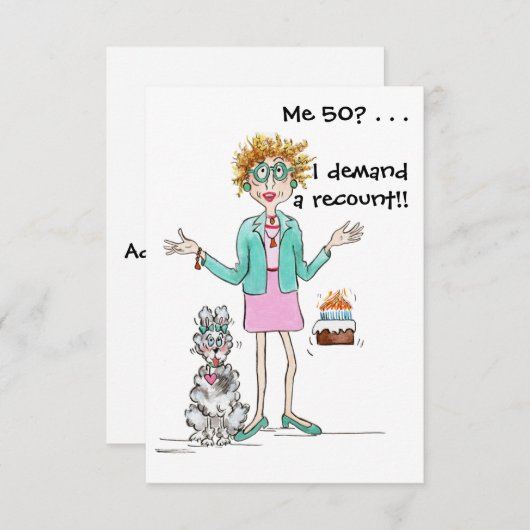 Red haire dame draait om 50 en de protesten bedank bedankkaart (Voorkant / Achterkant)
