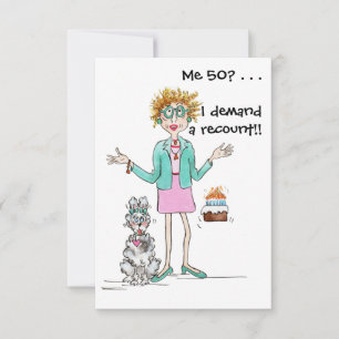 Red haire dame draait om 50 en de protesten bedank bedankkaart