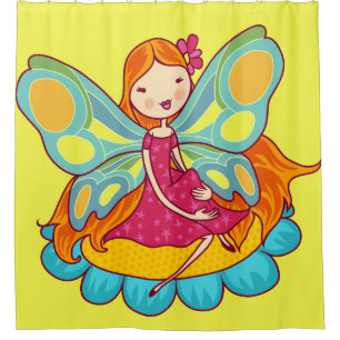 Red Haire Garden Fairy op een ventilator Douchegordijn