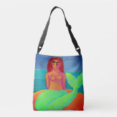 Red Haire Mermaid Abstracte Art Crossbody Tas (Achterkant)