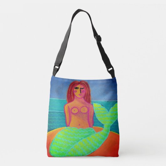 Red Haire Mermaid Abstracte Art Crossbody Tas (Achterkant)