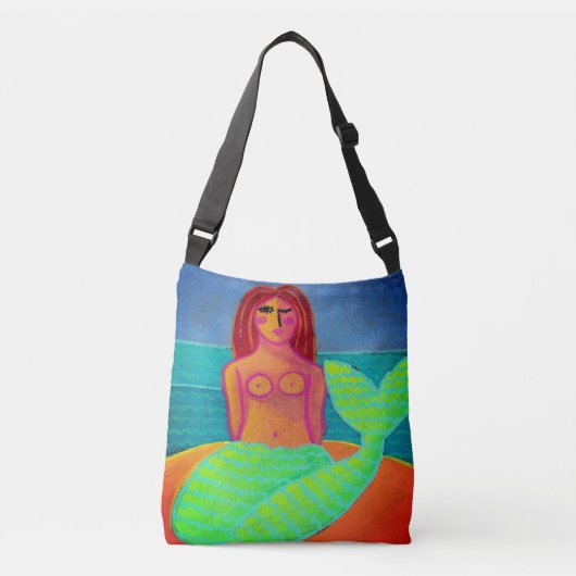 Red Haire Mermaid Abstracte Art Crossbody Tas (Voorkant)