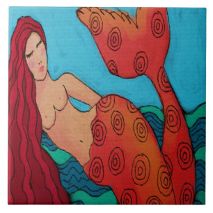 Red Haire Mermaid Abstracte Art keramische Tegel Tegeltje