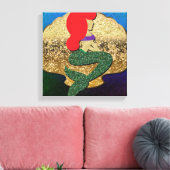 Red Haire Mermaid Golden Seashell Canvas Afdruk (Insitu (Woonkamer))