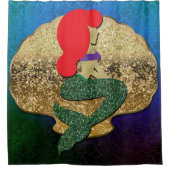 Red Haire Mermaid Golden Seashell Douchegordijn (Voorkant)