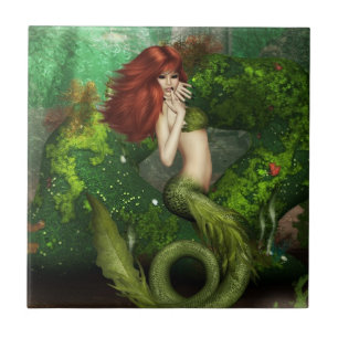 Red Haire Mermaid Tile of Trivet Tegeltje