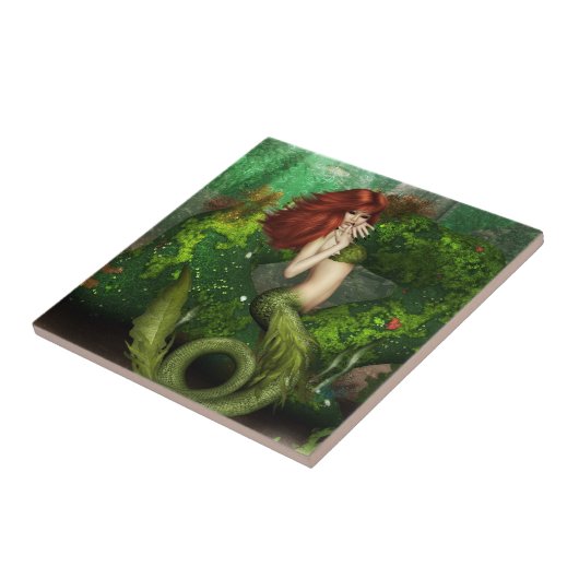 Red Haire Mermaid Tile of Trivet Tegeltje (Zijkant)