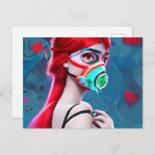Red Haire vrouw in een gasmasker AI Art Briefkaart (Voorkant / Achterkant)
