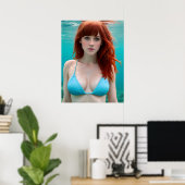 Red Haire Woman in een Bikini-onderwater Poster (Thuiskantoor)