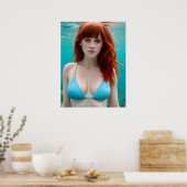 Red Haire Woman in een Bikini-onderwater Poster (Keuken)