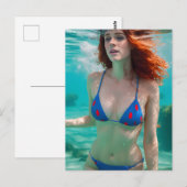 Red Haire Woman Polka Dot Bikini Underwater Foto Briefkaart (Voorkant / Achterkant)
