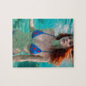 Red Haire Woman Polka Dot Bikini Underwater Foto Legpuzzel (Horizontaal)