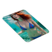 Red Haire Woman Polka Dot Bikini Underwater Foto Magneet (Rechterzijde)