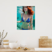 Red Haire Woman Polka Dot Bikini Underwater Foto Poster (Keuken)