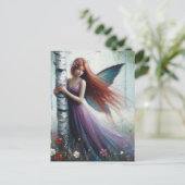 Red Haired Fairy in a Birch Forest Briefkaart (Staand voorkant)