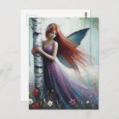 Red Haired Fairy in a Birch Forest Briefkaart (Voorkant / Achterkant)