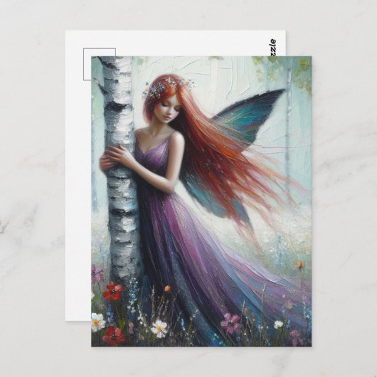 Red Haired Fairy in a Birch Forest Briefkaart (Voorkant / Achterkant)
