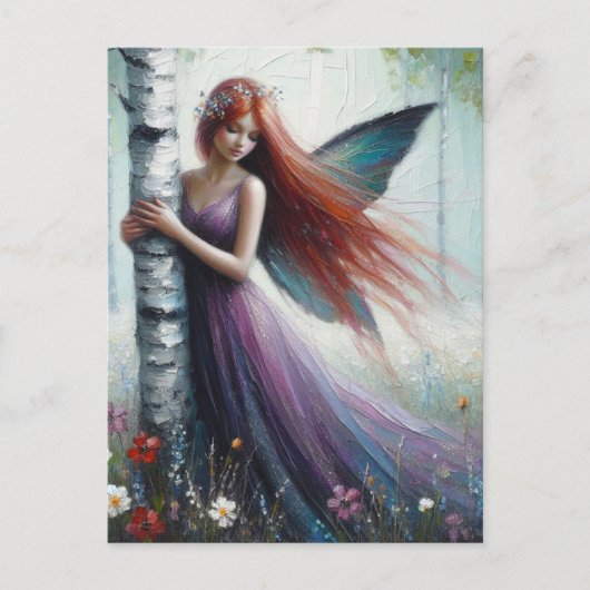 Red Haired Fairy in a Birch Forest Briefkaart (Voorkant)