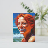Red Haired Lady bij Beach ai art Briefkaart (Staand voorkant)