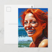 Red Haired Lady bij Beach ai art Briefkaart (Voorkant / Achterkant)