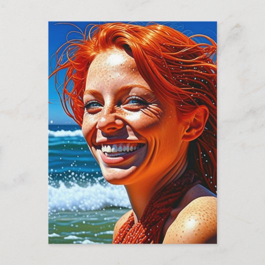 Red Haired Lady bij Beach ai art Briefkaart (Voorkant)