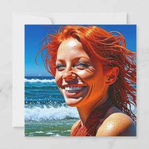 Red Haired Lady bij Beach ai art Kaart
