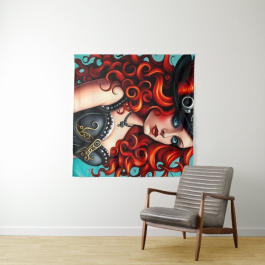 Red Haired Steampunk Vrouw Wandkleed (In Situ (horizontaal))