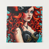 Red Haired Steampunk Vrouw Wandkleed (Voorkant)