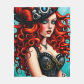Red Haired Streampunk Vrouw Fleece Deken (Voorkant)