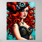 Red Haired Streampunk Vrouw Poster (Voorkant)