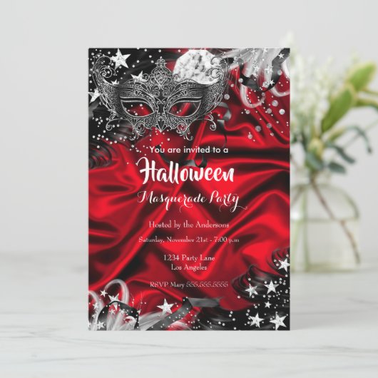 Red Halloween Magical Night Masquerade Party Kaart (Staand voorkant)