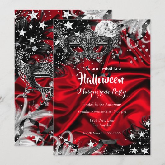 Red Halloween Magical Night Masquerade Party Kaart (Voorkant / Achterkant)