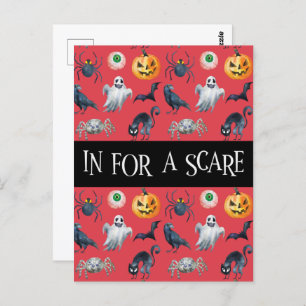 Red Halloween Pattern "In for a Scare" Briefkaart